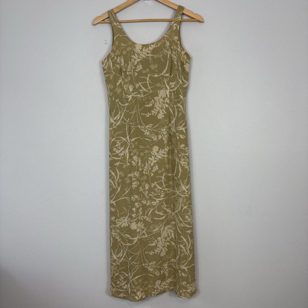 Vtg Silk Midi Dress Sz 8 P Fairy Floral Y2K 90s Earthy Whimsigoth Eddie Bauer